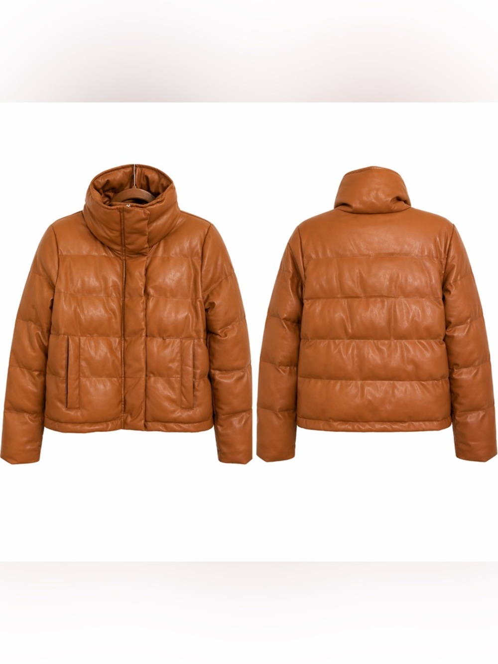 Chelsea DeBoer Lily & Lottie Faux Leather Puffer Jacket XXL Cognac Vegan Coat